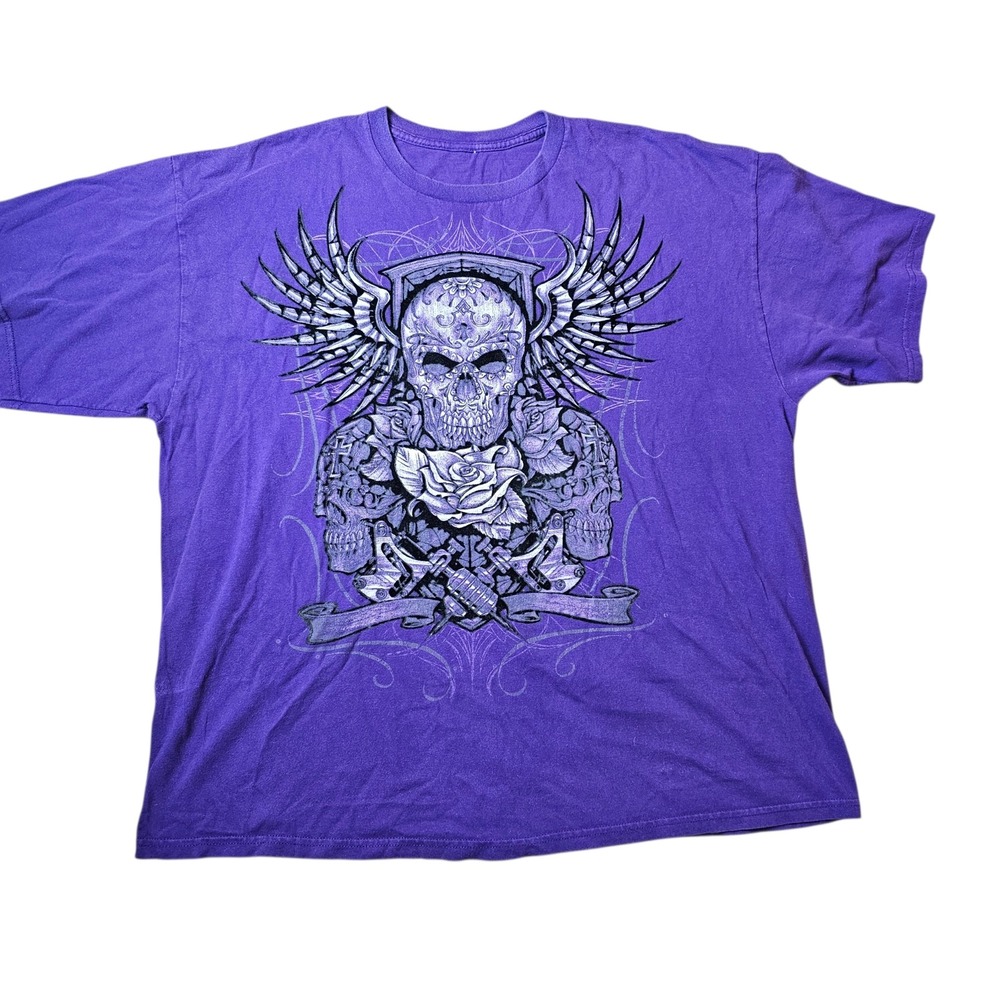 Y2K Skull Wings Star Chain Graphic T Shirt Purple XL grunge demon punk - Picture 1 of 6